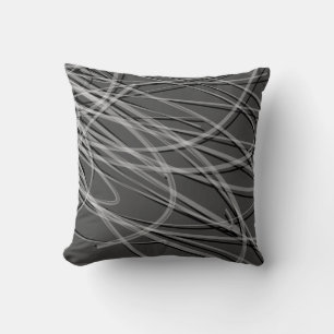 Almofada Cinzas com fitas Abstratos brancas e pretas