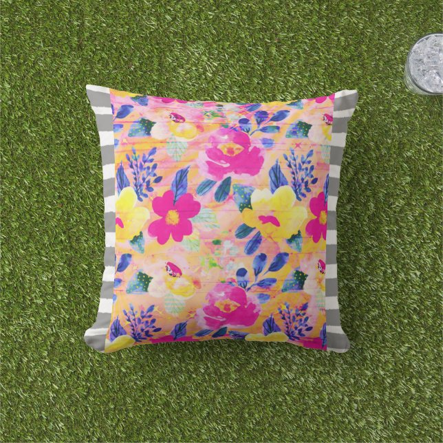 Almofada Cinzas com risca, Travesseiro decorativo Floral Ro (Grama)