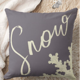 Almofada Cinzas roxas com script de neve, manteiga com nata