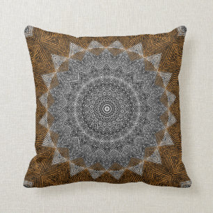 Almofada Cinzas texturizadas, mandala castanha 
