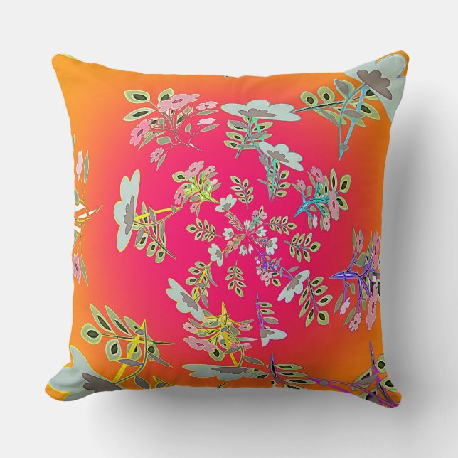 Almofada Círculo Amarelo Rosa de Buquês Florais Grande Quad (Frente)