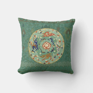 Almofada Círculo Chinês Antigo Verde Azul