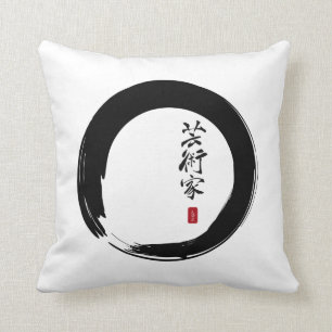 Almofada Círculo de Enso e caligrafia do artista