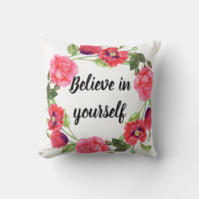 Almofada Círculo de Ferida das Flores Vermelhas e Rosa das  (Frente)