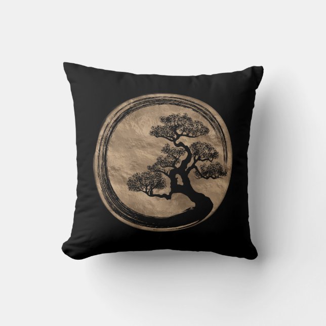 Almofada Círculo do zen de Enso e ouro da árvore dos (Frente)