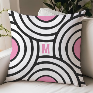 Almofada Círculos Cor-de-Rosa Moderno e Negra Monograma - S