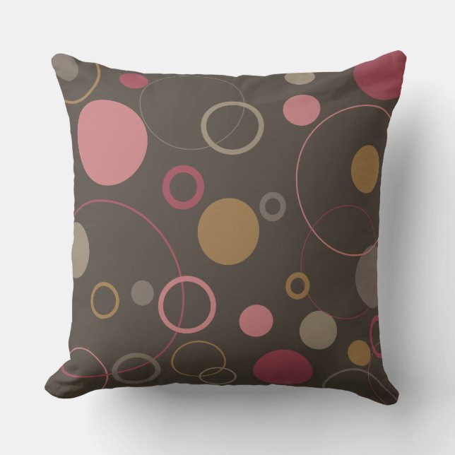 Almofada Círculos de Mocha do Café rosa (Frente)