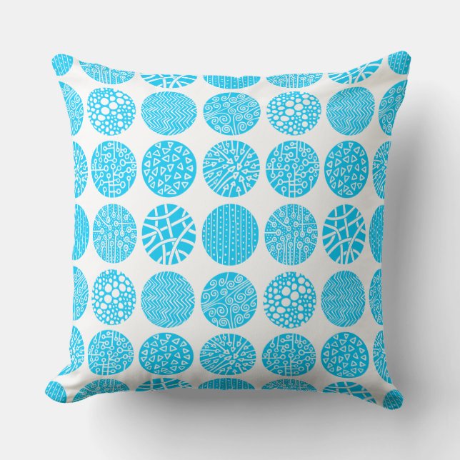 Almofada Círculos decorativos - Azul-céu e branco (Frente)