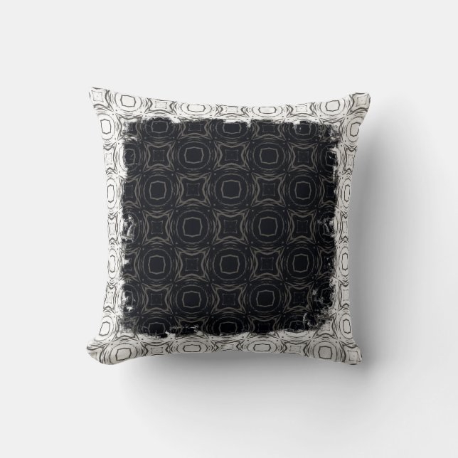 Almofada Círculos e Diamantes em Padrão Preto e Branco (Frente)