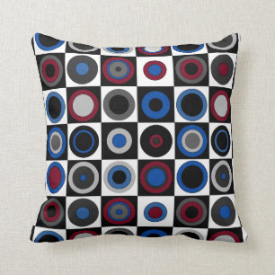 Almofada Círculos e quadrados (Vermelho,Azul,Branco,Preto+C