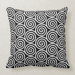 Almofada Círculos Espirais Abstratos Elegantes em Preto e B