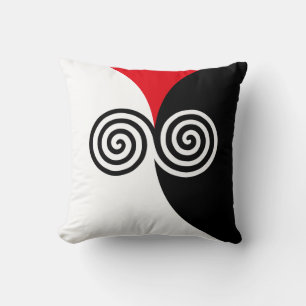 Almofada Círculos Espirais Abstratos em Preto, Vermelho e B