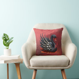 Almofada Cisne Negro de Ossos – Elegância Gótica