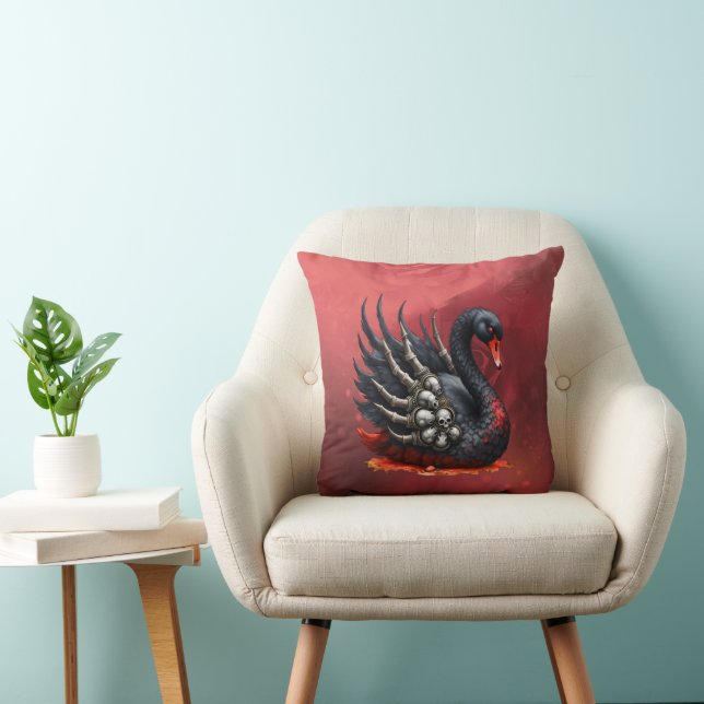 Almofada Cisne Negro de Ossos – Elegância Gótica (Cadeira)