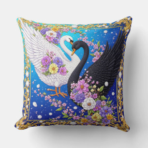 Almofada Cisnes de Casamento Enquadrados com Ouro e Flores