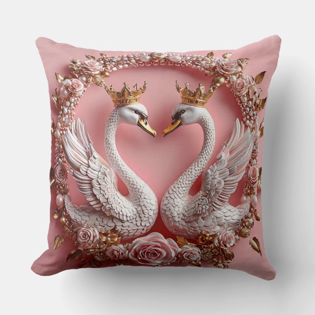 Almofada Cisnes de Casamento Pérola Dourada Amor de Casamen (Frente)