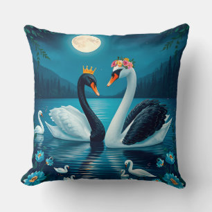 Almofada Cisnes Majestosos Sob o Céu ao Luar