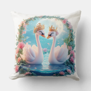 Almofada Cisnes Românticos Decorados com Flores