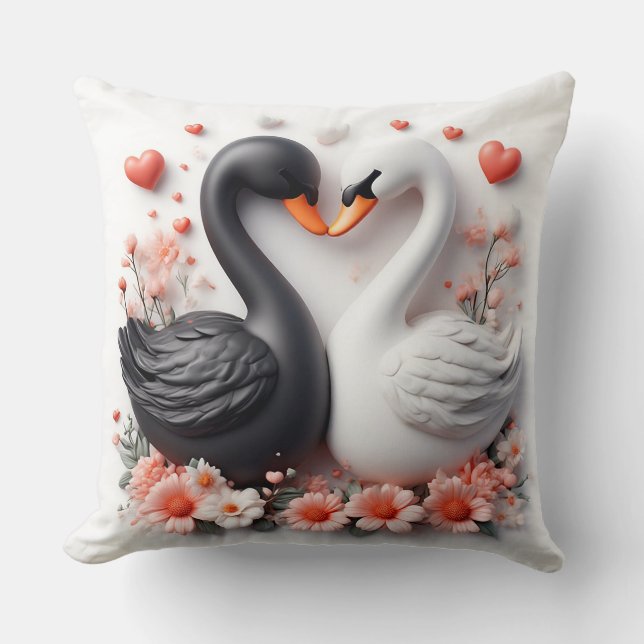 Almofada Cisnes Românticos Decorados com Flores (Frente)
