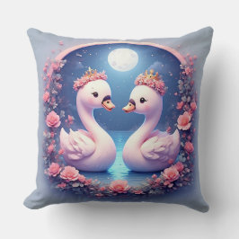 Almofada Cisnes Românticos Decorados com Flores
