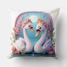 Almofada Cisnes Românticos Decorados com Flores