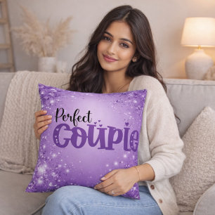 Almofada Citação de Amor com Brilho Roxo Romântico