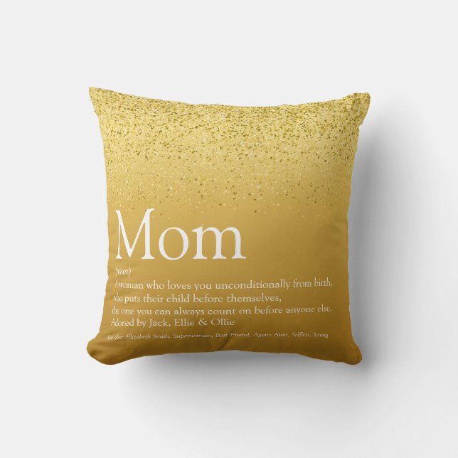 Almofada Citação de Definição de Mãe Elegante Dourado Brilh (Frente)