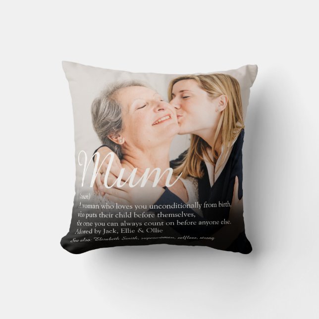 Almofada Citação de Definição de Mãe em Letra Elegante Foto (Frente)