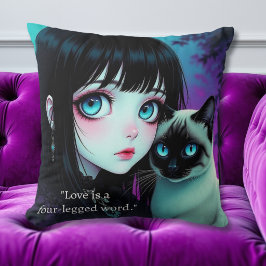 Almofada Citação de Garota de Anime e Gato Siames 