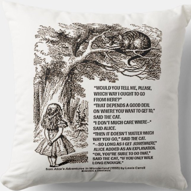 Almofada Citação do País das Maravilhas Qual Caminho Devo S (Throw pillow featuring infamous conversation between Alice & Cheshire Cat for the directionless!)