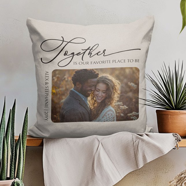 Almofada Citação Juntos Foto de Casais Neutro Creme (Together couple photo pillow from Newlywed Christmas Gift ideas collection by Darling & May)