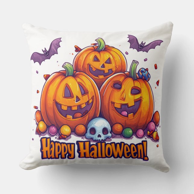 Almofada Citrouilles Halloween mignonnes 🎃 et bonbons colo (Frente)