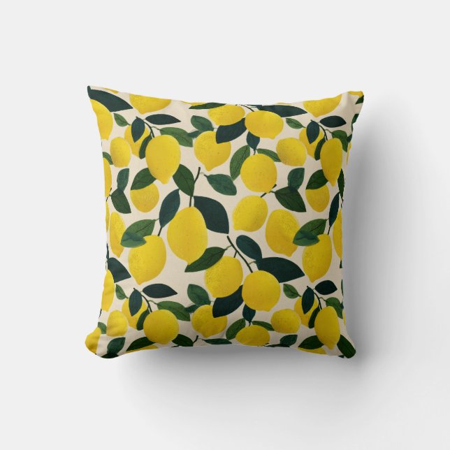 Almofada Citrus Fruit Lemon Pattern Yellow Mediterranean  (Frente)