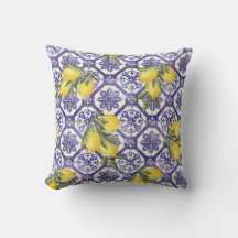 Citrus Lemon Blue Portugal Azulejo Mediterrâneo