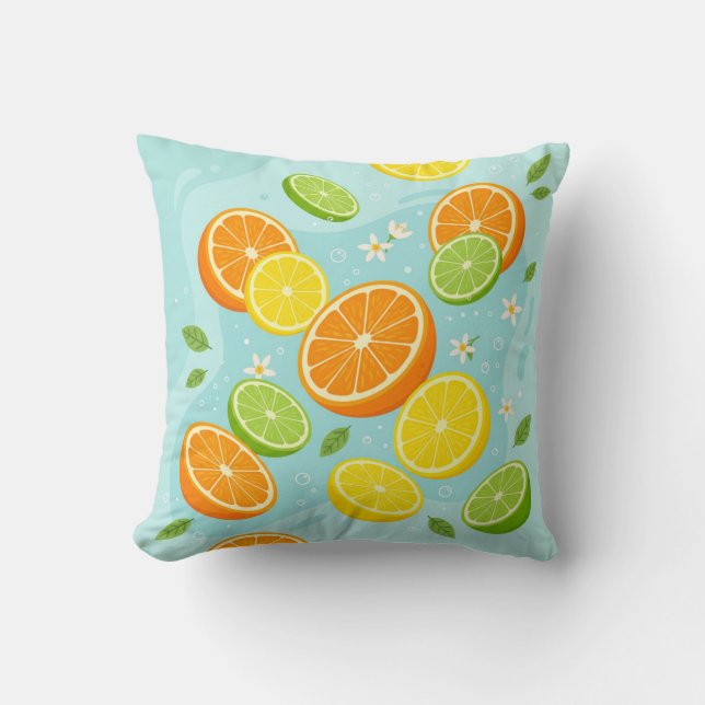 Almofada Citrus Slices Lemon Lime Orange Throw Pillow (Frente)