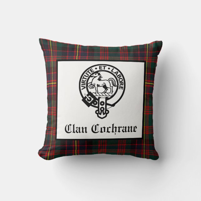 Almofada Clan Cochrane Crest Crachá e Tartan (Frente)