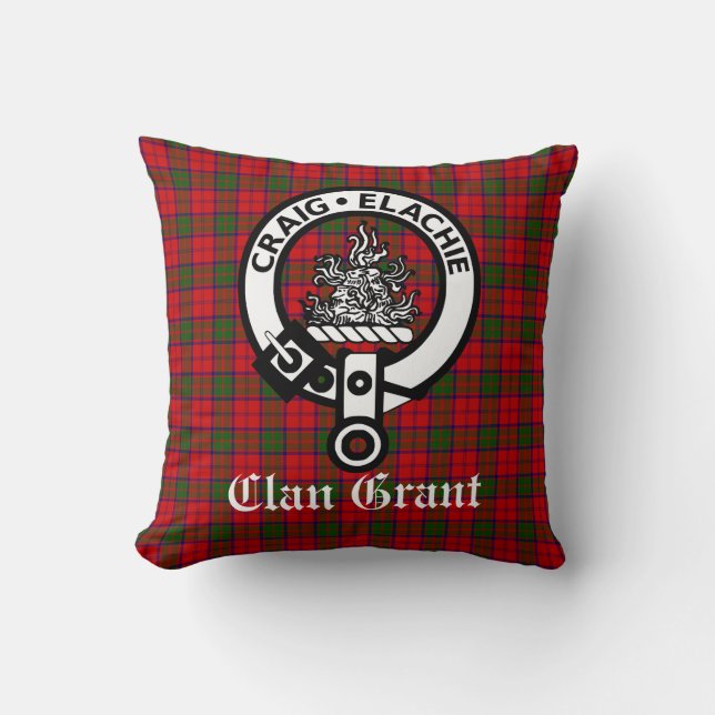 Almofada Clan Grant Crest Crachá e Tartan (Frente)