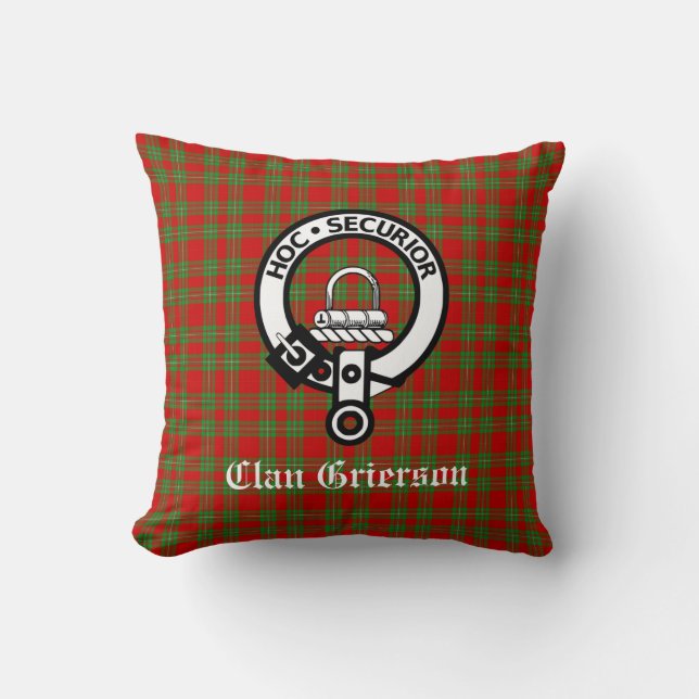Almofada Clan Grierson Crest Crachá e Tartan (Frente)