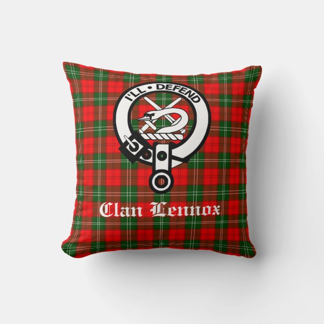 Almofada Clan Lennox Crest Crachá & Tartan (Frente)