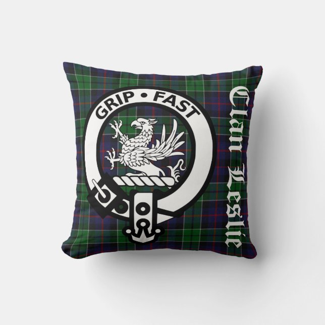 Almofada Clan Leslie Crest Crachá e Tartan (Frente)