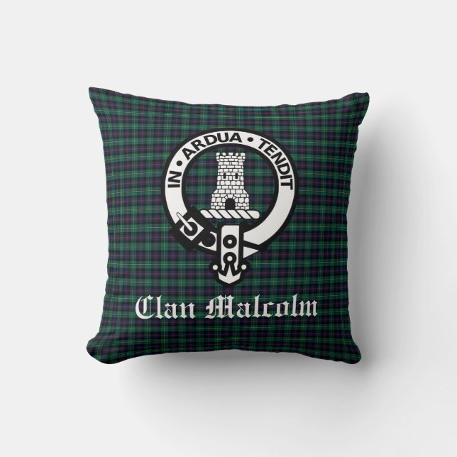 Almofada Clan Malcolm Crest Crachá e Tartan (Frente)