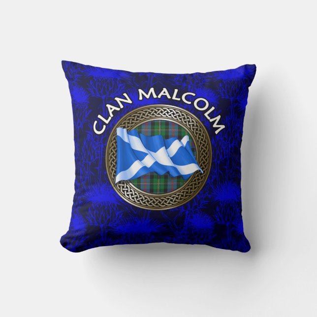 Almofada Clan Malcolm Tartan Knot & Flag (Frente)