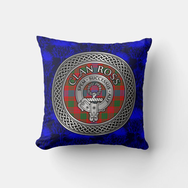 Almofada Clan Ross Crest & Tartan Knot (Frente)