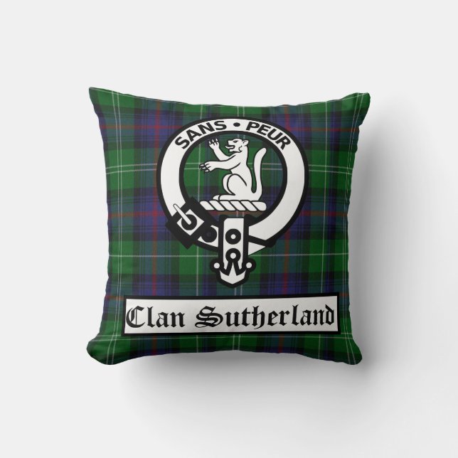 Almofada Clan Sutherland Crest Crachá & Tartan (Frente)