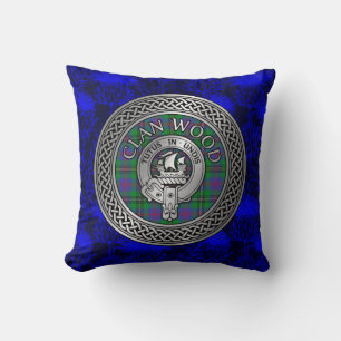 Almofada Clan Wood Crest & Tartan Knot