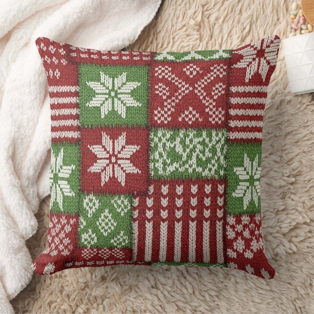 Almofada Classic Christmas Patchwork Knit -Red, Green (Cobertor)