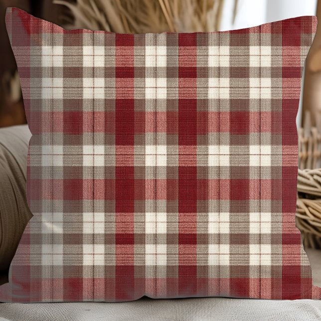 Almofada Classic Ivory Brown Rust Red Plaid Pattern (Criador carregado)