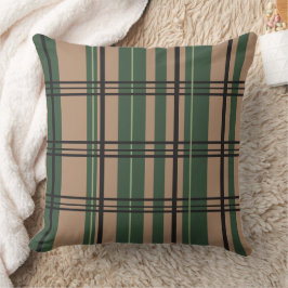 Almofada Classic Plaid Greens, Tan, Black Throw Pillow
