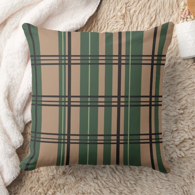 Almofada Classic Plaid Greens, Tan, Black Throw Pillow (Cobertor)