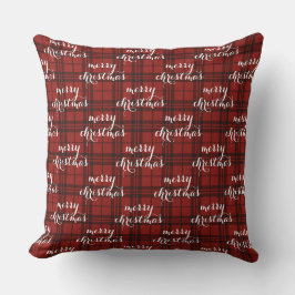 Almofada Classic Plaid Merry Christmas Festive -